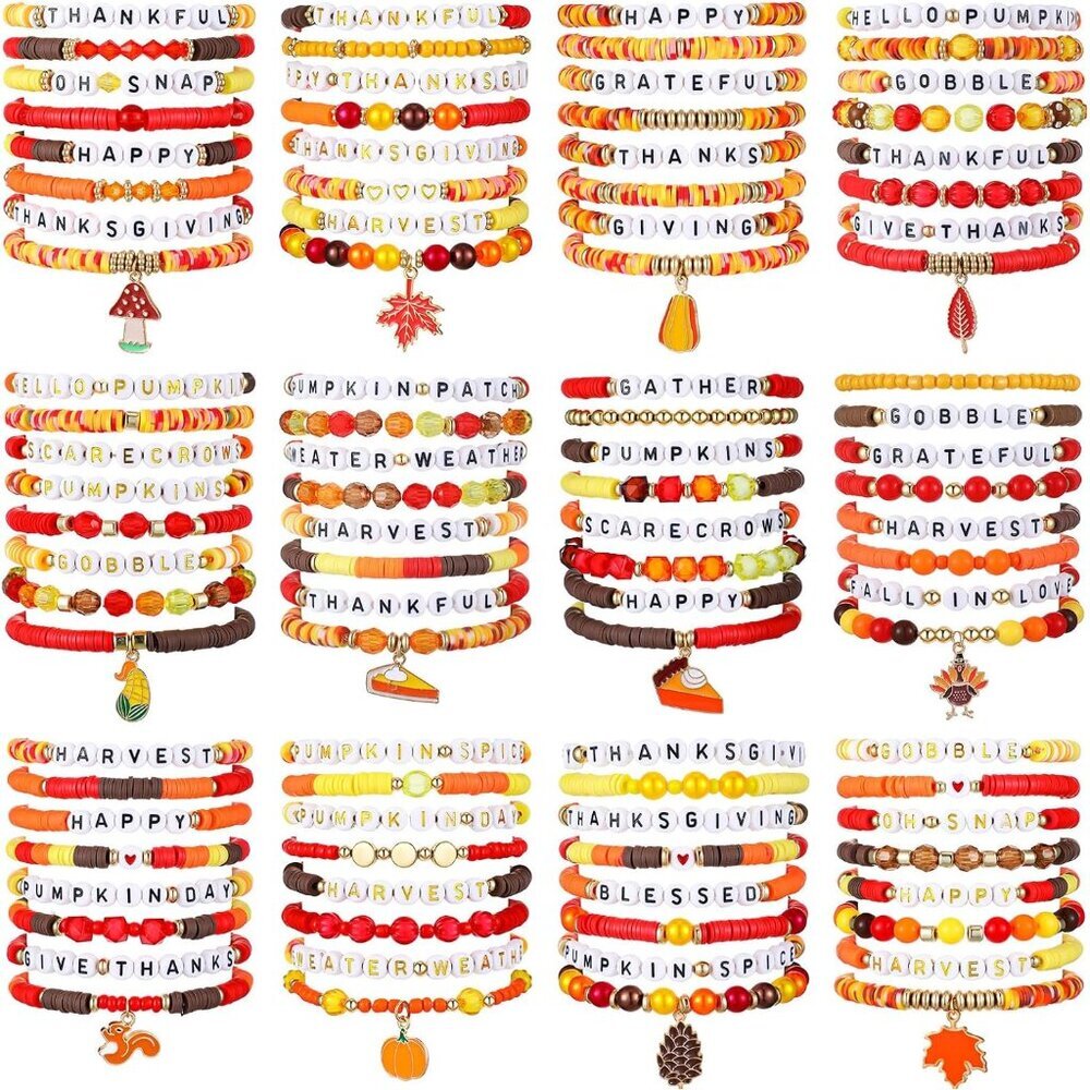 96 Pcs Thanksgiving Fall Bracelets Set Fall Inspirational Friendship Bracelets B